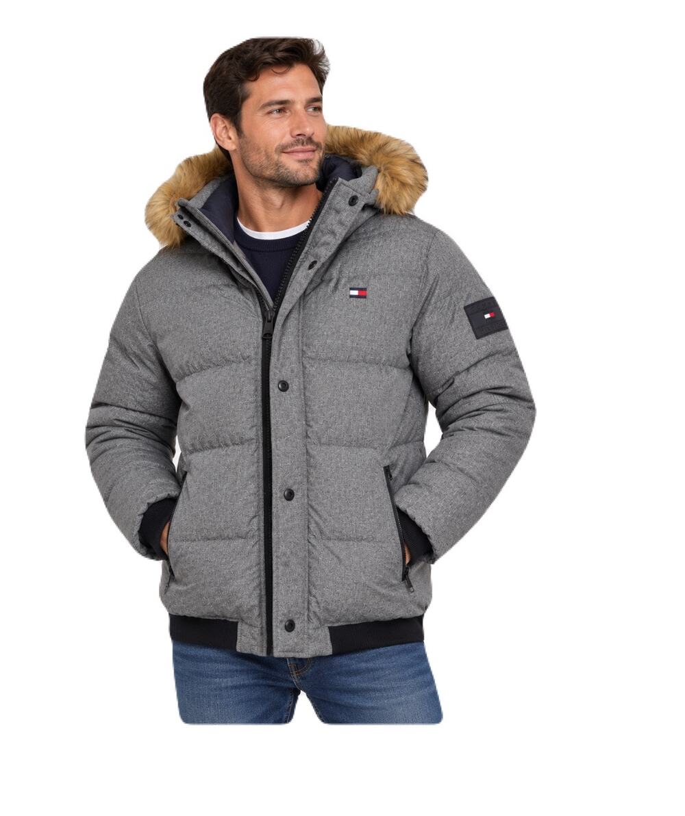 Tommy Hilfiger Gray Faux Fur Hood Warm Like Down Puffer Winter Jacket Coat large